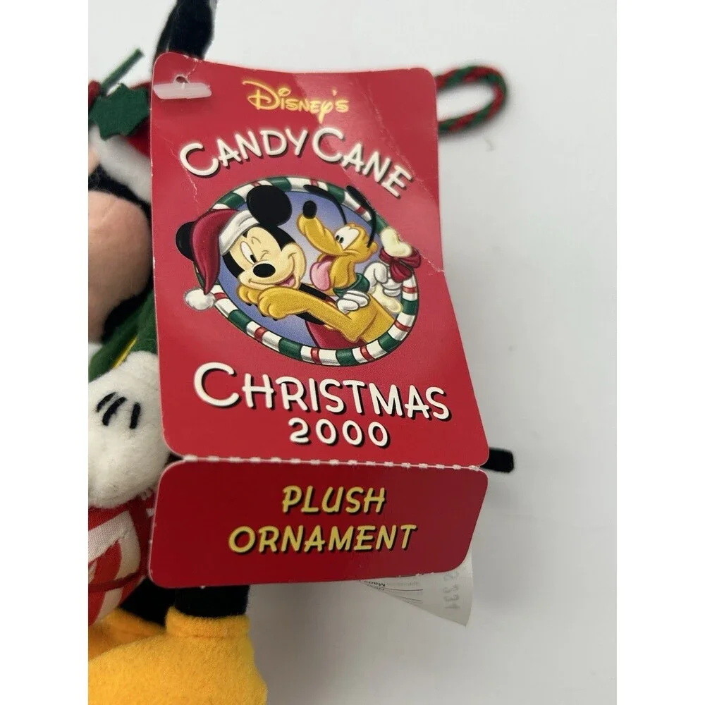 Disney Store Candy Cane Christmas Mickey Mouse Plush Hanging Ornament Vintage